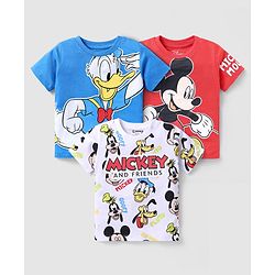 Babyhug Disney Single Jersey Knit Half Sleeves  T-Shirts With Mickey Mouse Graphics Pack Of 3 - Red White & Blue