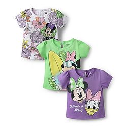 Babyhug Disney Single Jersey Knit Half Sleeves T-Shirts with Minnie Mouse Graphics Pack of 3 - White Light Green & Purple