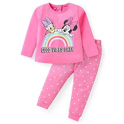 Babyhug Disney Single Jersey Knit Full Sleeves Night Suit With Minnie Mouse Graphics - Pink