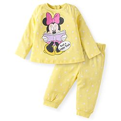 Babyhug Disney Single Jersey Knit Full Sleeves Night Suit with Minnie Mouse Graphics - Yellow