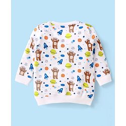 Babyhug Terry Knit Full Sleeves T-Shirt & Lounge Pant Set With Space Theme Print - White & Blue
