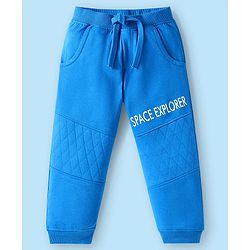 Babyhug Terry Knit Full Sleeves T-Shirt & Lounge Pant Set With Space Theme Print - White & Blue
