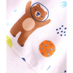 Babyhug Terry Knit Full Sleeves T-Shirt & Lounge Pant Set With Space Theme Print - White & Blue