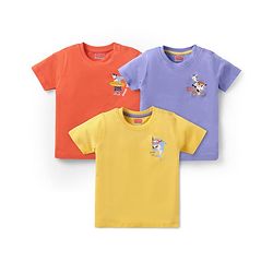 Babyhug Cotton Knit Half Sleeves T-Shirts With Animal Print Pack Of 3 - Yellow & Purple