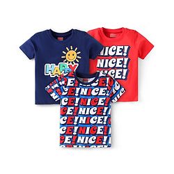 Babyhug Cotton Knit Half Sleeves T-Shirt with Happy & Nice Text Print Pack Of 3 - Navy Blue & Red