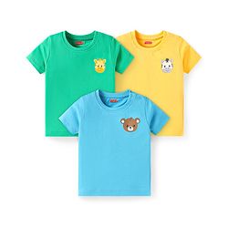 Babyhug Cotton Knit Half Sleeves T-Shirts With Animal Print Pack of 3 - Light Green Yellow & LIght Blue