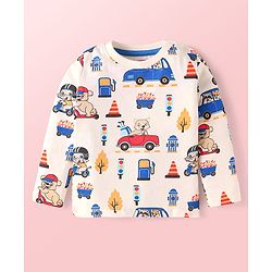 Babyhug Terry Knit Full Sleeves T-Shirt & Joggers Set with Vehicle Print - Blue