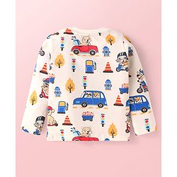 Babyhug Terry Knit Full Sleeves T-Shirt & Joggers Set with Vehicle Print - Blue