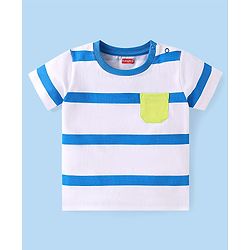 Babyhug 100% Cotton Knit Half Sleeves T-Shirts With Stripes Pack Of 3 - White & Blue