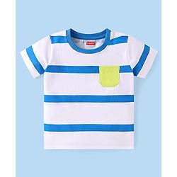 Babyhug 100% Cotton Knit Half Sleeves T-Shirts With Stripes Pack Of 3 - White & Blue