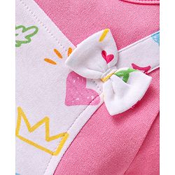 Babyhug Interlock Knit Half Sleeves Printed Romper With Bow Applique - Pink & White