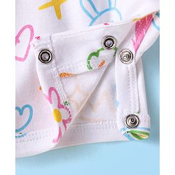 Babyhug Interlock Knit Half Sleeves Printed Romper With Bow Applique - Pink & White