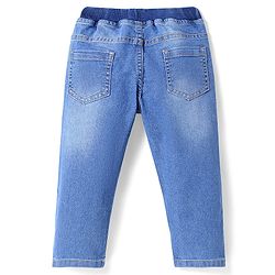 Babyhug Full Length Washed Denim Jeans With Teddy Bear Patch & Stretch - Blue