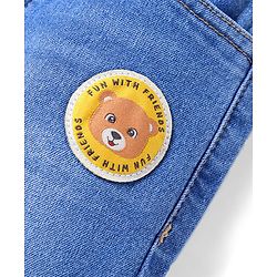 Babyhug Full Length Washed Denim Jeans With Teddy Bear Patch & Stretch - Blue