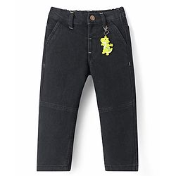 Babyhug Full Length Washed Denim Jeans With Dino Applique & Stretch - Black