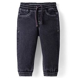 Babyhug Full Length Washed Denim Joggers With Stretch - Black