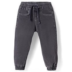Babyhug Full Length Washed Denim Joggers With Stretch - Grey