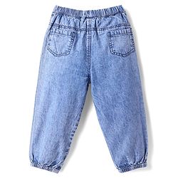 Babyhug Denim Full Length Jogger With Heart Embroidery & Bow Applique - Light Blue