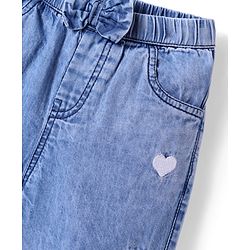 Babyhug Denim Full Length Jogger With Heart Embroidery & Bow Applique - Light Blue