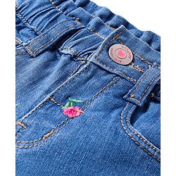 Babyhug Full Length Stretchable Denim Jeans with Floral Embroidery - Blue