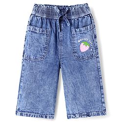 Babyhug Ankle Length Washed Culottes with Strawberry Print - Blue