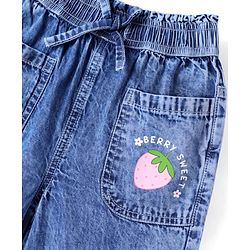 Babyhug Ankle Length Washed Culottes with Strawberry Print - Blue