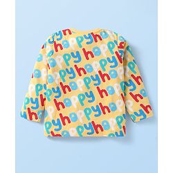 Babyhug 100% Cotton Knit Full Sleeves Night Suit With Happy Text Print - Yellow
