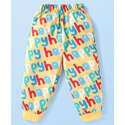 Babyhug 100% Cotton Knit Full Sleeves Night Suit With Happy Text Print - Yellow