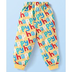 Babyhug 100% Cotton Knit Full Sleeves Night Suit With Happy Text Print - Yellow