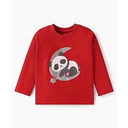 Babyhug Cotton Knit Full Sleeves Night Suit with Panda & Stars Print - Red