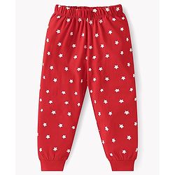 Babyhug Cotton Knit Full Sleeves Night Suit with Panda & Stars Print - Red