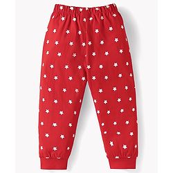 Babyhug Cotton Knit Full Sleeves Night Suit with Panda & Stars Print - Red