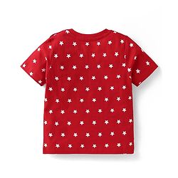 Babyhug Cotton Knit Half Sleeves Shorts Night Suit with Stars & Text Print - Red