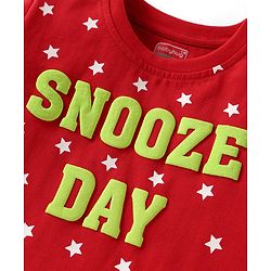 Babyhug Cotton Knit Half Sleeves Shorts Night Suit with Stars & Text Print - Red