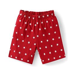 Babyhug Cotton Knit Half Sleeves Shorts Night Suit with Stars & Text Print - Red