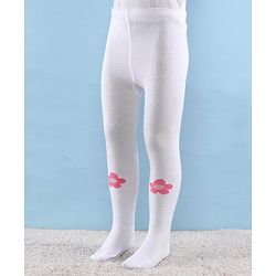 Cute Walk by Babyhug Knitted Antibacterial Footed Tights Floral Design - White