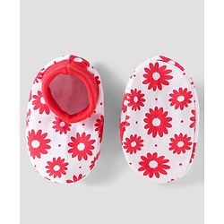 Babyhug 100% Cotton Knit Mittens & Booties with Floral Print - Red