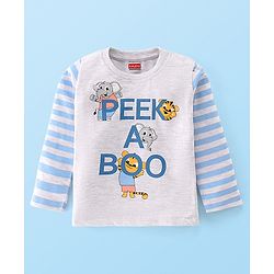 Babyhug Single Jersey Knit Full Sleeves Night Suit Elephant Printed - White & Blue