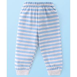 Babyhug Single Jersey Knit Full Sleeves Night Suit Elephant Printed - White & Blue