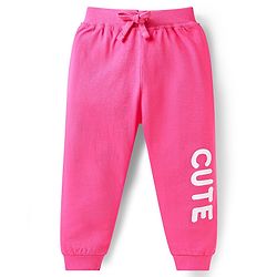 Babyhug Single Jersey Knit Full Length Lounge Pants Pack Of 2 with Polka Dots & Text Print - Pink Navy Blue