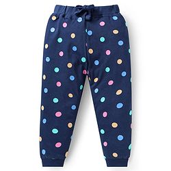 Babyhug Single Jersey Knit Full Length Lounge Pants Pack Of 2 with Polka Dots & Text Print - Pink Navy Blue