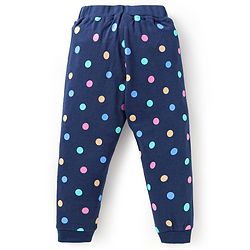 Babyhug Single Jersey Knit Full Length Lounge Pants Pack Of 2 with Polka Dots & Text Print - Pink Navy Blue