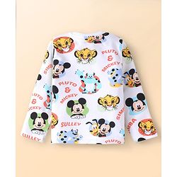 Babyhug Disney Single Jersey Knit Dungaree & Full Sleeves T-Shirt Set with Mickey Mouse Graphics - White & Blue