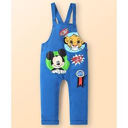 Babyhug Disney Single Jersey Knit Dungaree & Full Sleeves T-Shirt Set with Mickey Mouse Graphics - White & Blue