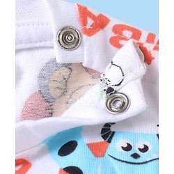 Babyhug Disney Single Jersey Knit Dungaree & Full Sleeves T-Shirt Set with Mickey Mouse Graphics - White & Blue