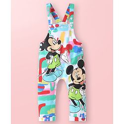 Babyhug Disney Single Jersey Knit Dungaree & Full Sleeves T-Shirt Set with Mickey Mouse Graphics - Aqua Blue