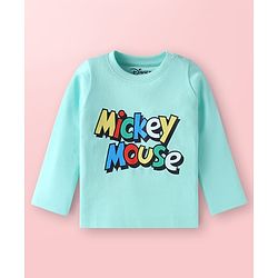 Babyhug Disney Single Jersey Knit Dungaree & Full Sleeves T-Shirt Set with Mickey Mouse Graphics - Aqua Blue