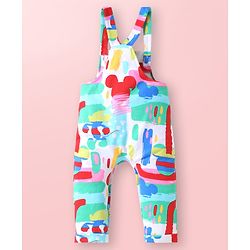 Babyhug Disney Single Jersey Knit Dungaree & Full Sleeves T-Shirt Set with Mickey Mouse Graphics - Aqua Blue