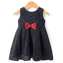 Babyhug Woven Sleeveless Party Wear Fit And Flare Dress With Sequin And Bow Applique -  Black