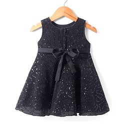 Babyhug Woven Sleeveless Party Wear Fit And Flare Dress With Sequin And Bow Applique -  Black